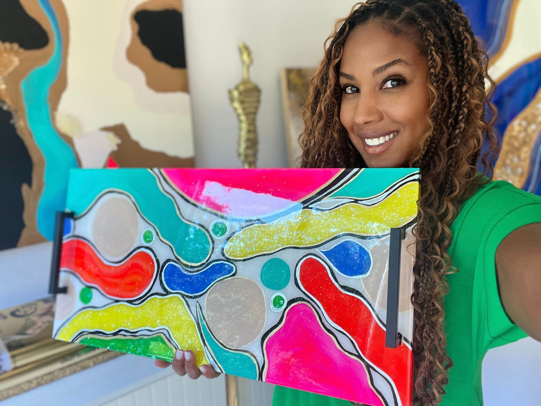 Pop Art Tray & Coasters - Painted Acrylic Designs Sealed with Resin