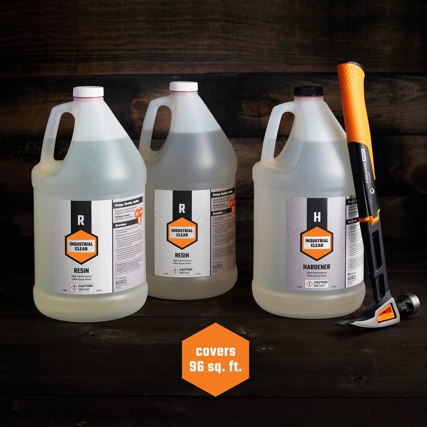 Bottles of 3 Gallon Kit Rock-Hard Epoxy Resin.