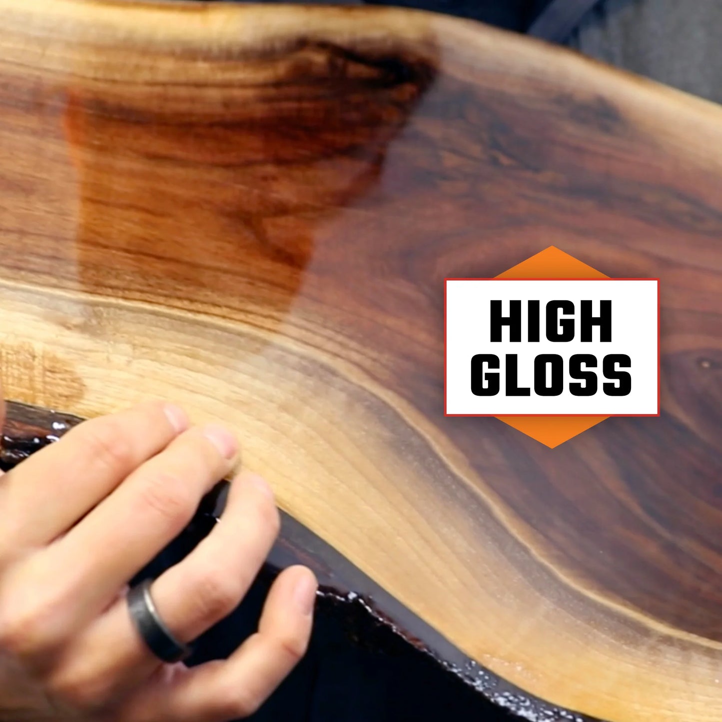 High gloss of hardened 15 Gallon Kit Rock-Hard Epoxy Resin.