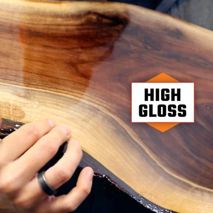 High gloss of hardened 15 Gallon Kit Rock-Hard Epoxy Resin.