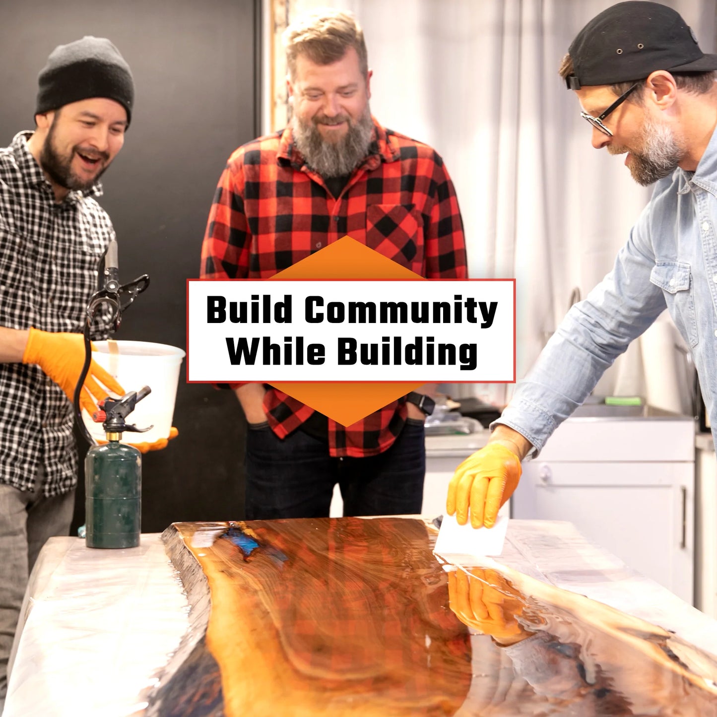 Man working with 15 Gallon Kit Rock-Hard Epoxy Resin.