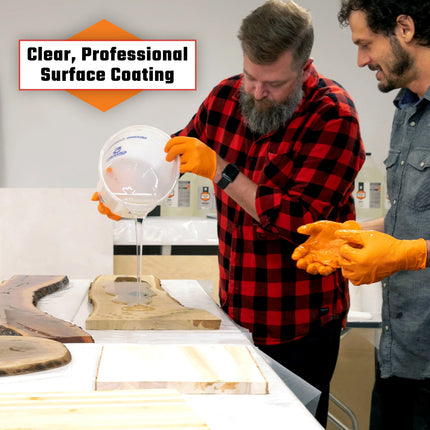 A man pouring 15 Gallon Kit Rock-Hard Epoxy Resin.